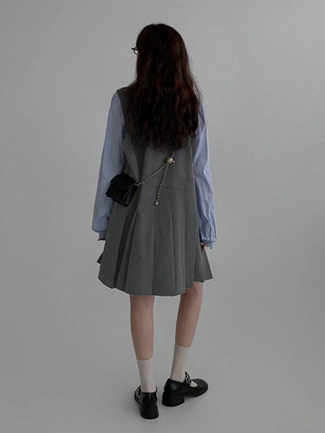 DAZY Women Square Neck Casual Everyday Wear Suspender Short Pleated Dress