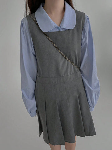 DAZY Women Square Neck Casual Everyday Wear Suspender Short Pleated Dress