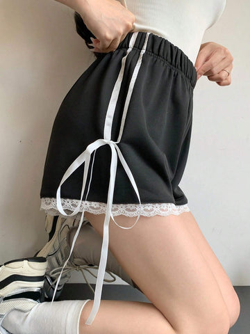 DAZY Women Striped Drawstring Contrast Color Panel Shorts