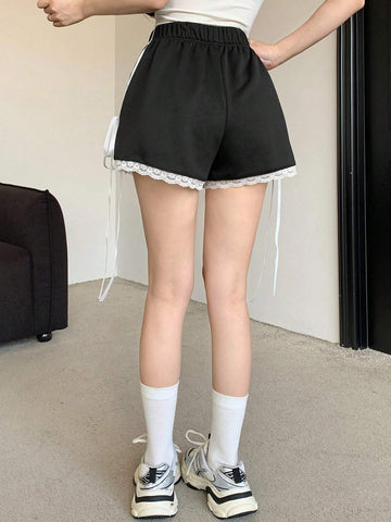 DAZY Women Striped Drawstring Contrast Color Panel Shorts