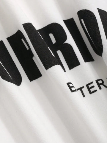 DAZY Women Summer Casual Loose Color Block Patchwork Letter Print Short Sleeve T-Shirt