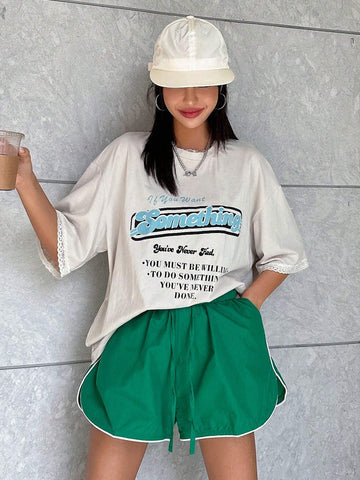 DAZY Women Summer Casual Short Sleeve Round Neck Oversized Graphic Tee