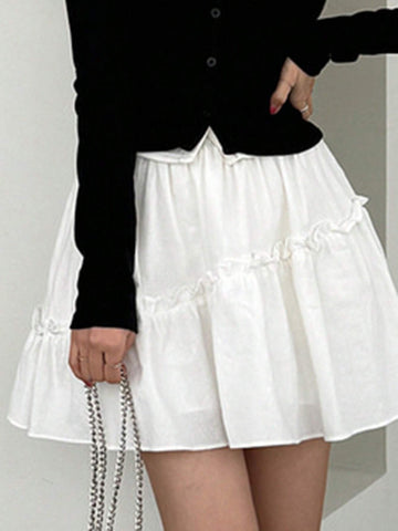 DAZY Women Summer Casual Solid Color Short A-Line Skirt With Ruffle Trim