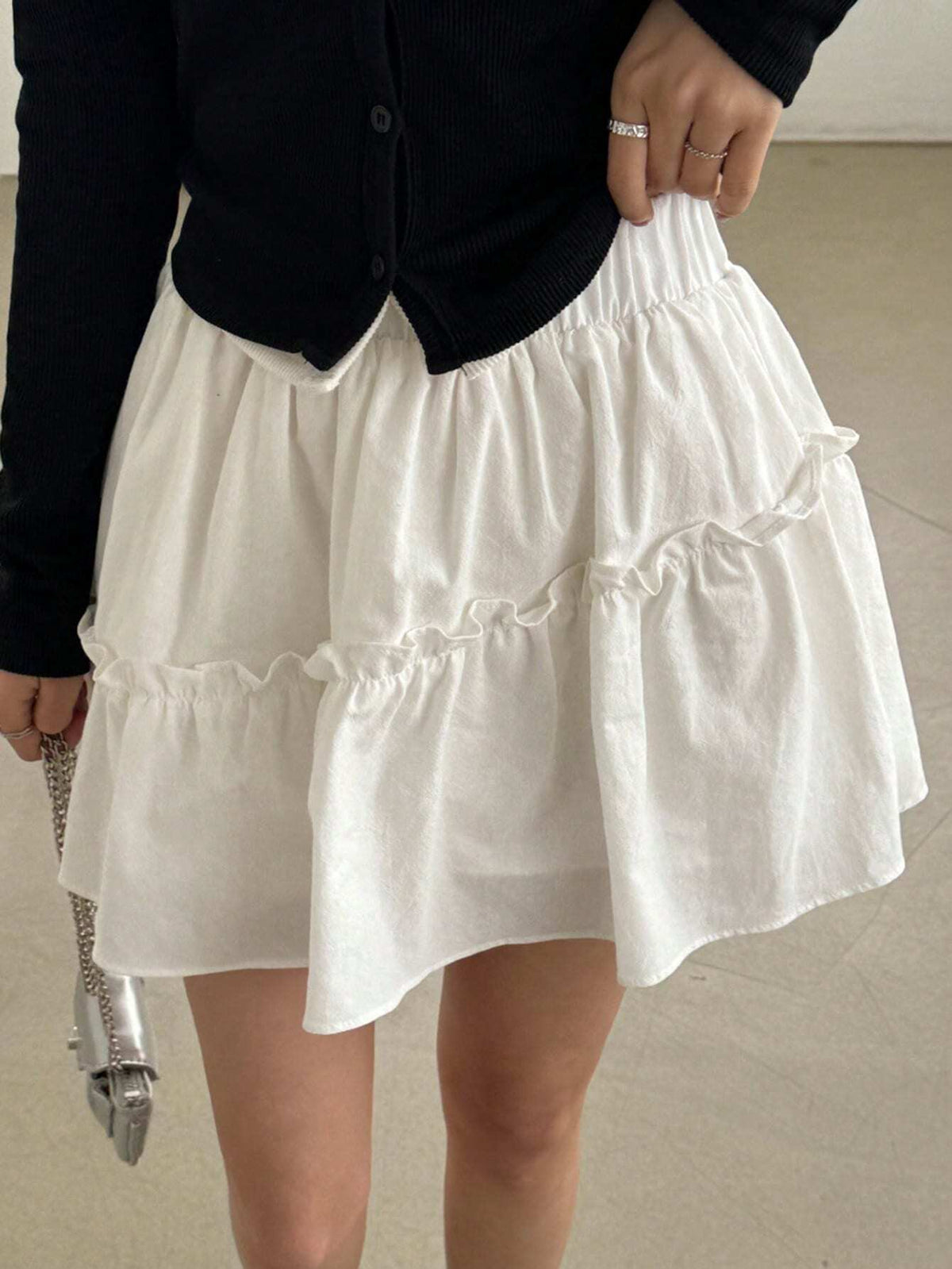 DAZY Women Summer Casual Solid Color Short A-Line Skirt With Ruffle Trim