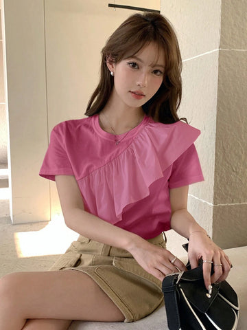 DAZY Women Summer Fashion Ruffled Short Sleeve T-Shirt