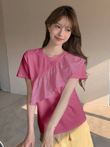 DAZY Women Summer Fashion Ruffled Short Sleeve T-Shirt