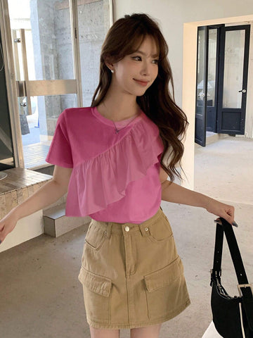 DAZY Women Summer Fashion Ruffled Short Sleeve T-Shirt