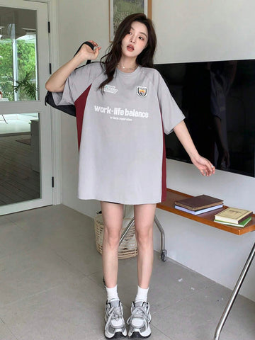 Women Summer Letter Printed Casual Short Sleeve T-Shirt With Raglan Sleeve