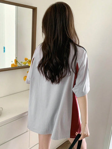 Women Summer Letter Printed Casual Short Sleeve T-Shirt With Raglan Sleeve