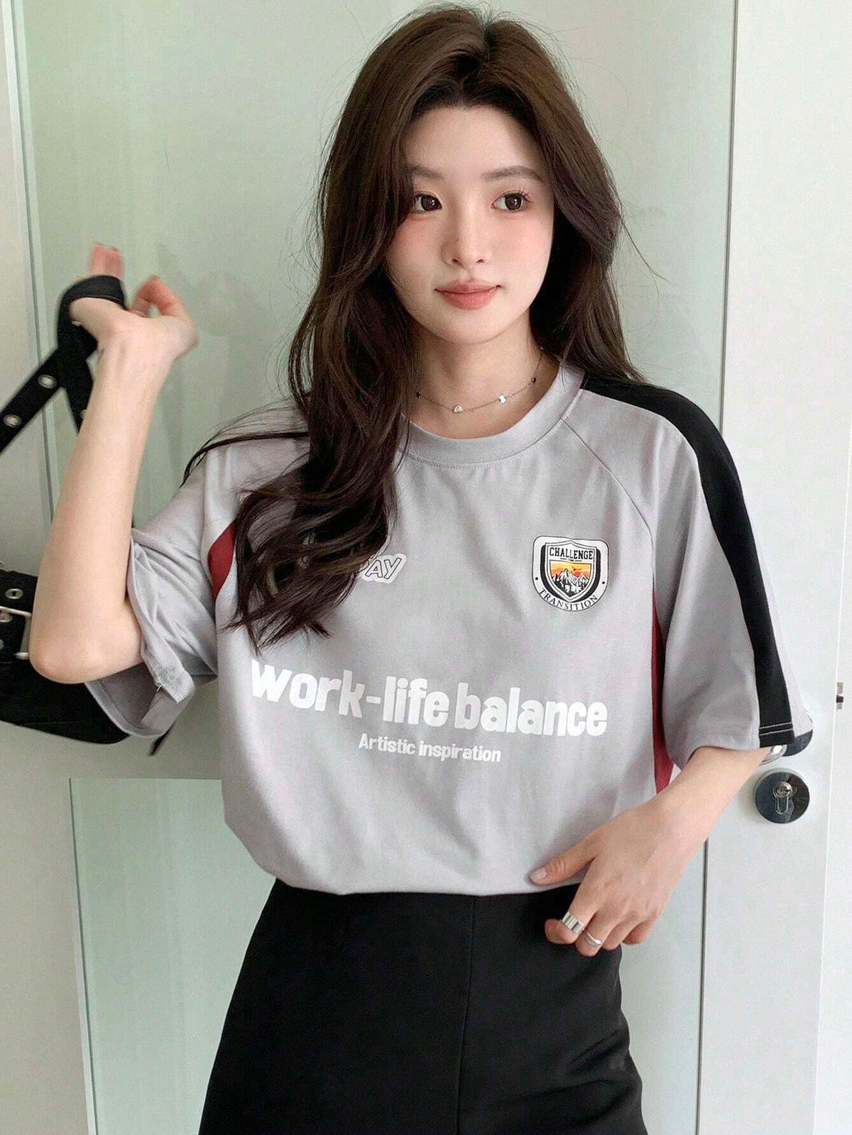 Women Summer Letter Printed Casual Short Sleeve T-Shirt With Raglan Sleeve