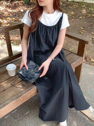 DAZY Women Summer Solid Color Backless Tied Casual Strap Dress