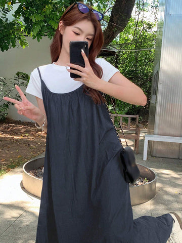DAZY Women Summer Solid Color Backless Tied Casual Strap Dress