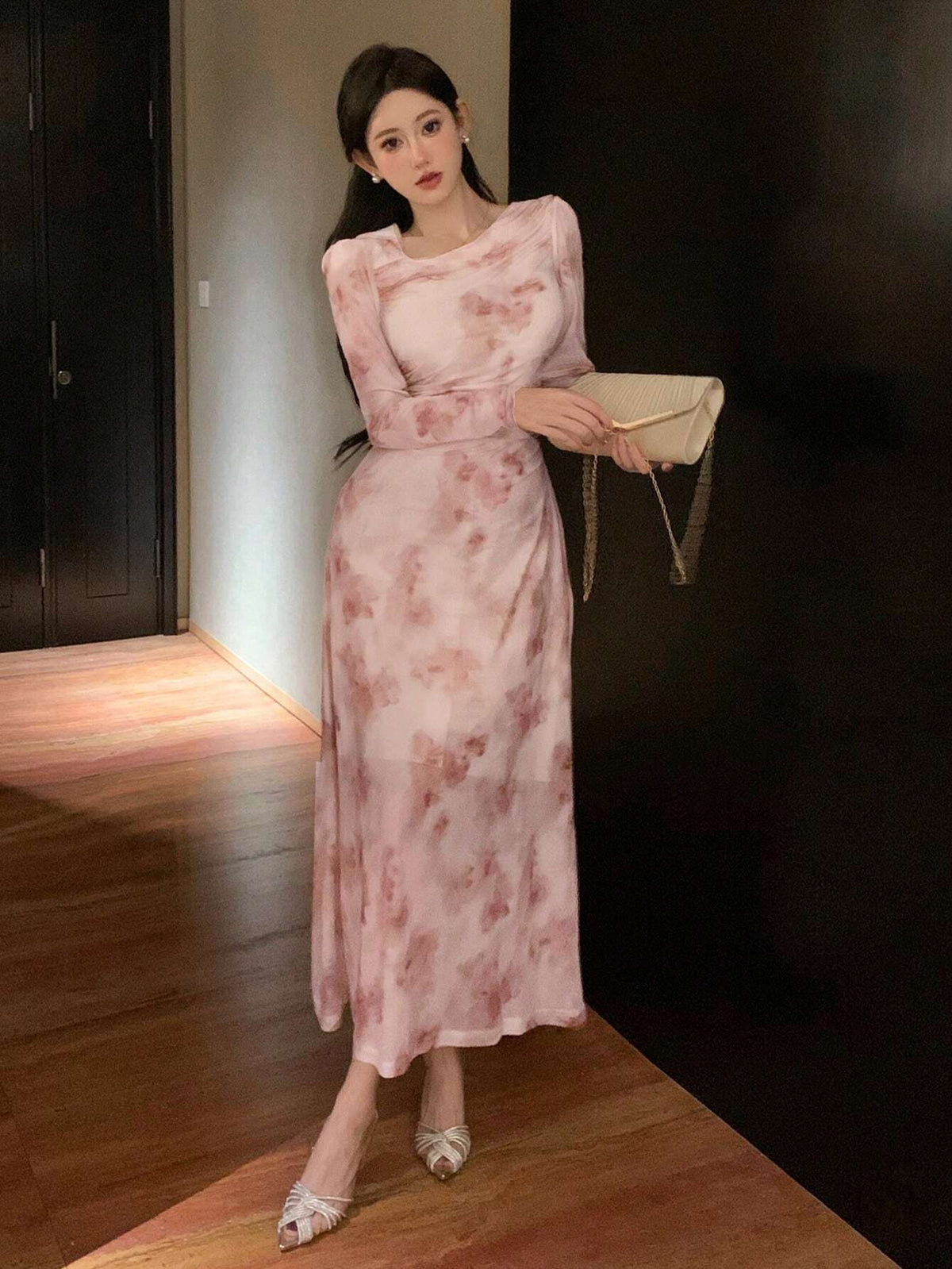 DAZY Women Tie-Dye Round Neck Long Sleeve Dress