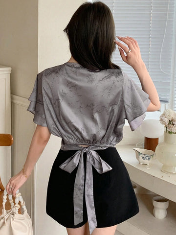 DAZY Women V-Neck Casual Ruffle Trim Everyday Spring/Summer Blouse