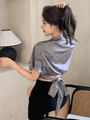 DAZY Women V-Neck Casual Ruffle Trim Everyday Spring/Summer Blouse