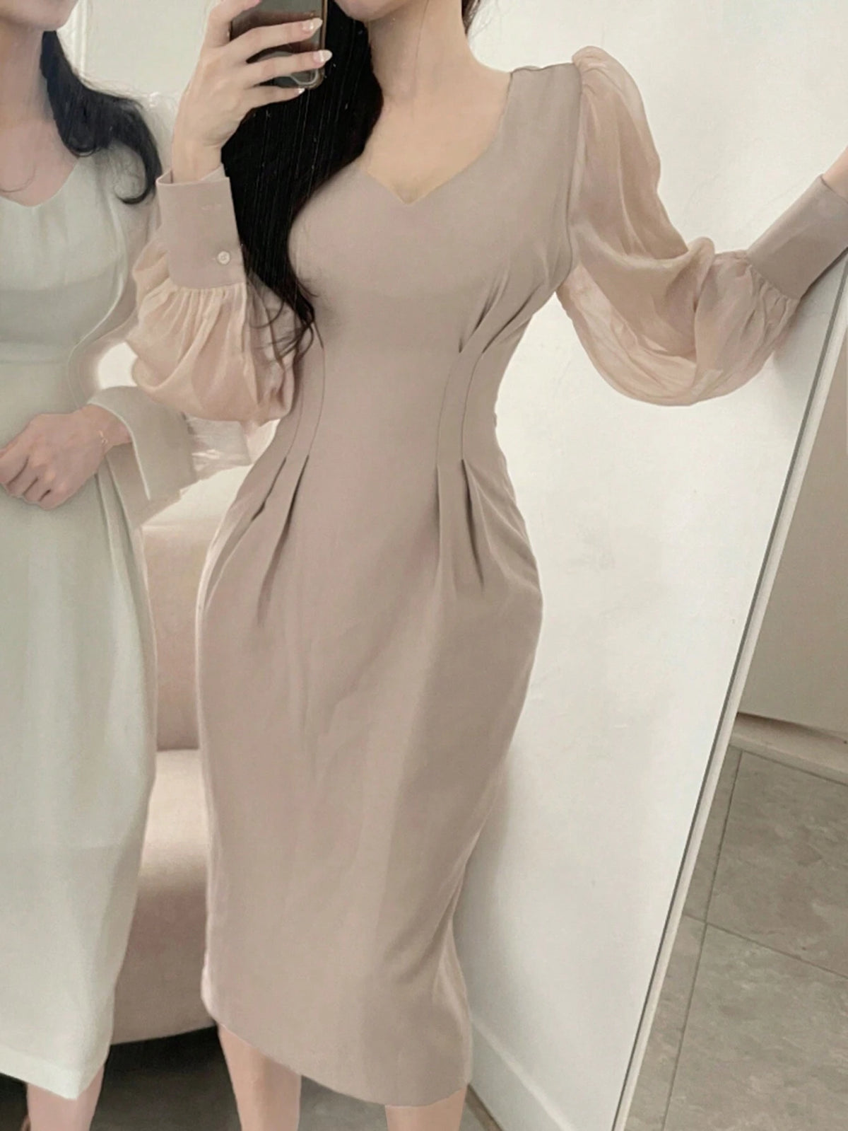 DAZY Women V-Neck Patchwork Sleeve Dress
