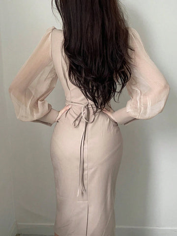 DAZY Women V-Neck Patchwork Sleeve Dress