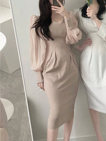 DAZY Women V-Neck Patchwork Sleeve Dress