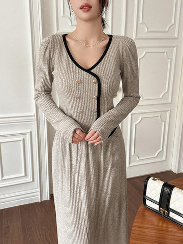 DAZY Women's 2-Piece Set: Contrast Color Trim Blouse & A-Line Skirt