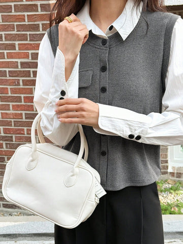 DAZY Women's 2 In 1 Color Blocking Shirt With Front Opening