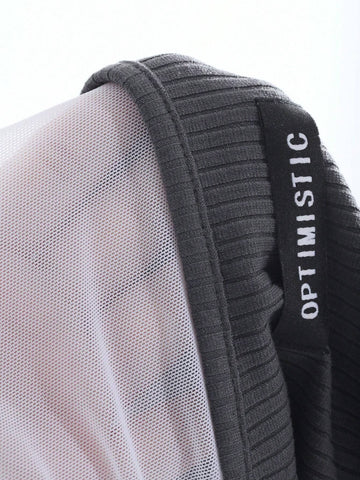 DAZY Women's 2pcs/Set Sheer Mesh Long Sleeve Top And Slim Fit Woven Label Top, With Sleeveless Camisole