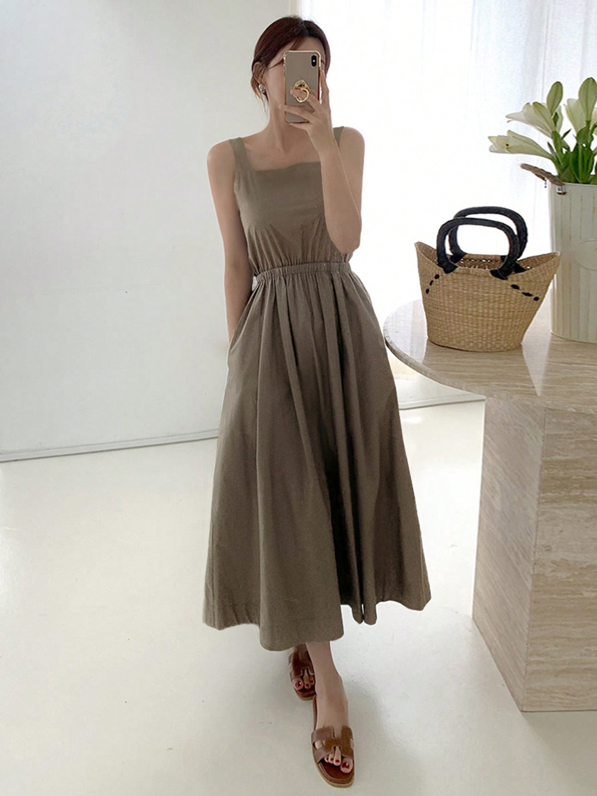 DAZY Women's A-Line Spaghetti Strap Dress With Cinched Waist