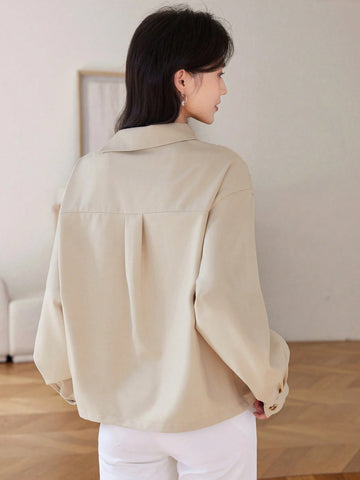 DAZY Women's Asymmetric Hem Collared Blouse, Ladylike