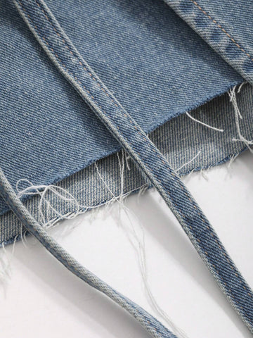 DAZY Women's Asymmetrical Frayed Hem Denim Skirt Shorts
