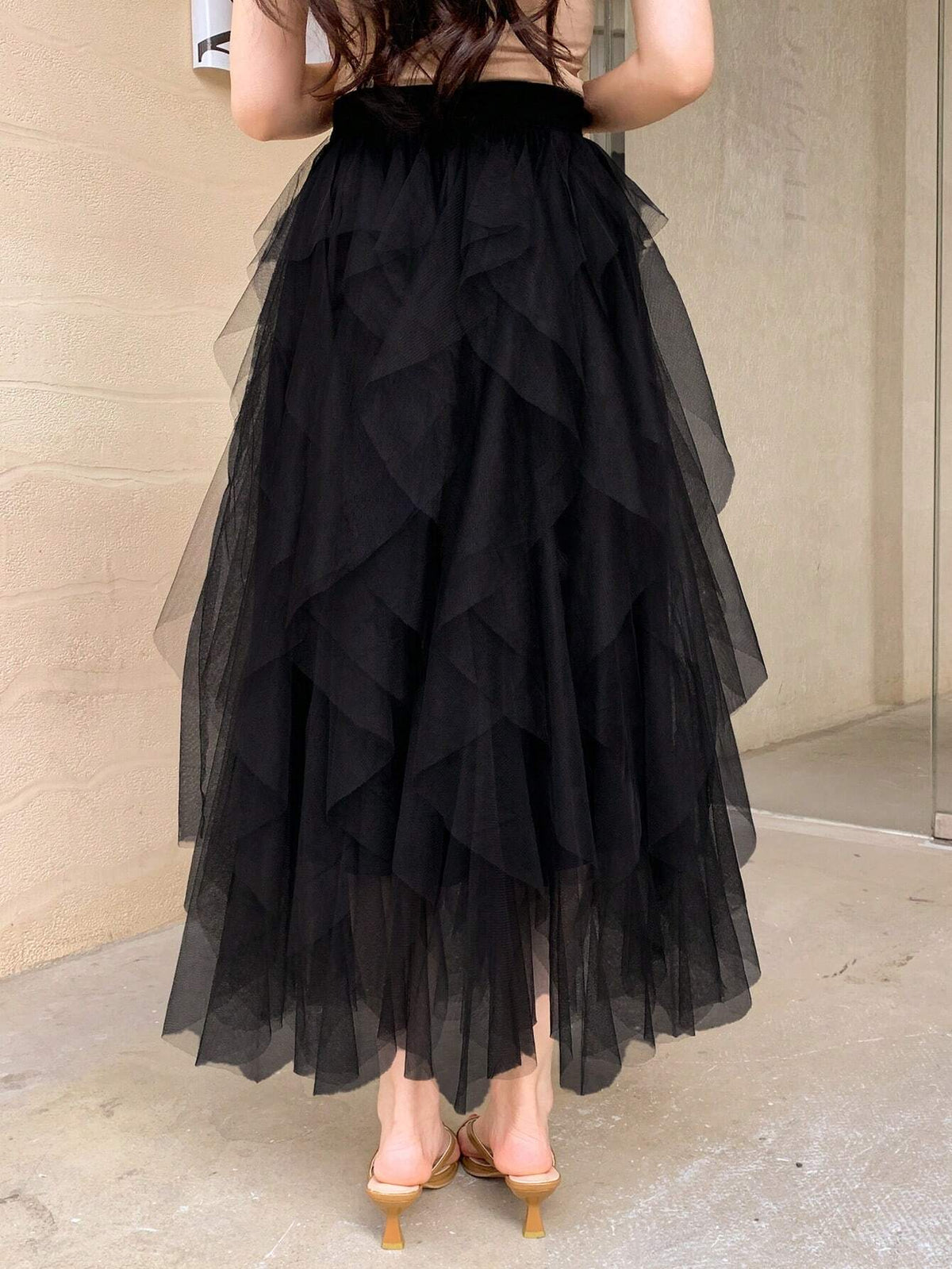 DAZY Women's Asymmetrical Mesh Midi Skirt