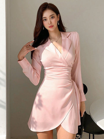 DAZY Women's Asymmetrical Suit Collar & Hemline One-Piece Dress