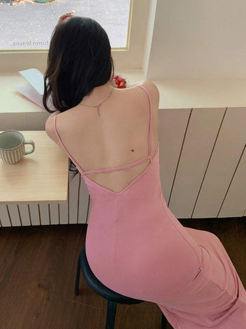 DAZY Women's Backless Solid Cami Dress