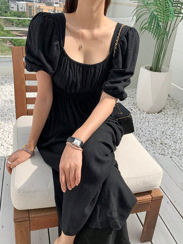 DAZY Women's Bubble Sleeve Elastic Waist Jumpsuit