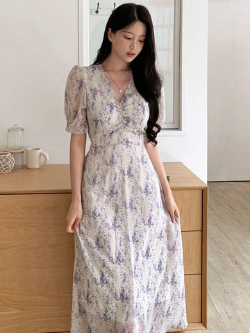 DAZY Women's Casual Ditsy Floral Waist-Tied Dress, Summer