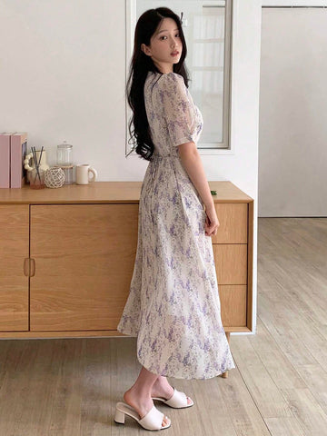DAZY Women's Casual Ditsy Floral Waist-Tied Dress, Summer