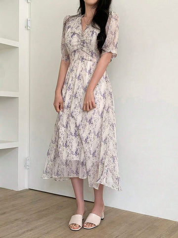 DAZY Women's Casual Ditsy Floral Waist-Tied Dress, Summer