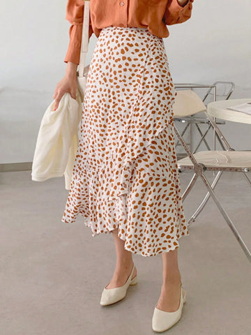 DAZY Women's Casual Maxi Wrap Skirt With Allover Print Floral Pattern And Ruffle Hem For Spring/Summer