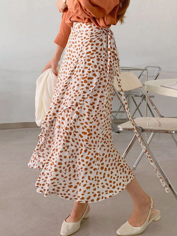 DAZY Women's Casual Maxi Wrap Skirt With Allover Print Floral Pattern And Ruffle Hem For Spring/Summer