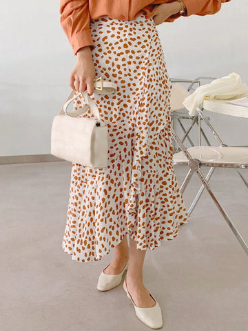 DAZY Women's Casual Maxi Wrap Skirt With Allover Print Floral Pattern And Ruffle Hem For Spring/Summer