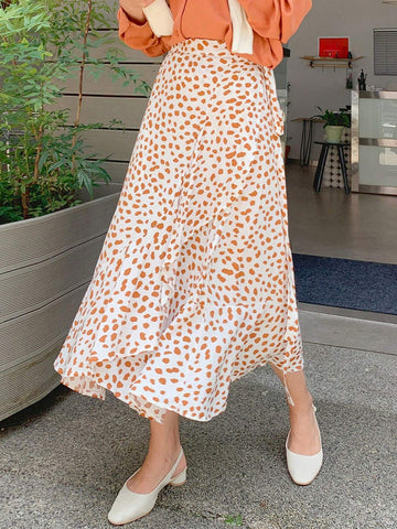 DAZY Women's Casual Maxi Wrap Skirt With Allover Print Floral Pattern And Ruffle Hem For Spring/Summer