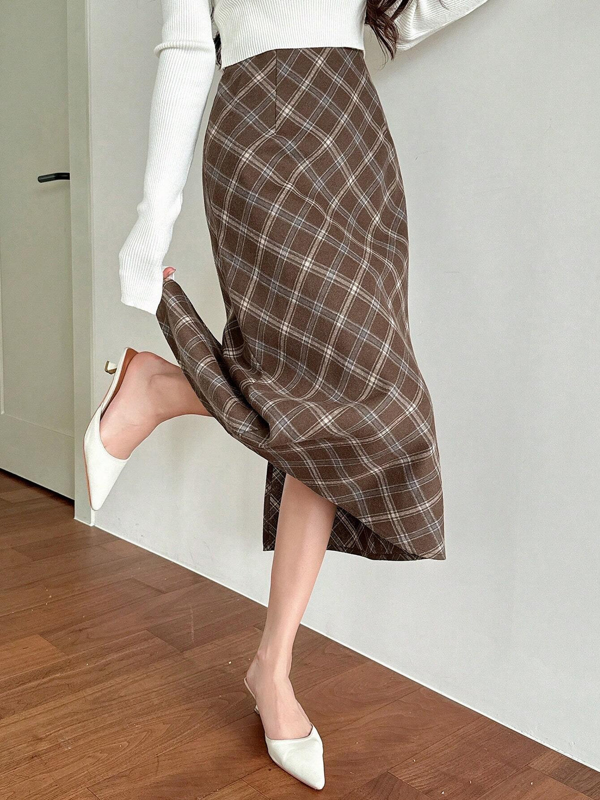 DAZY Women's Casual Plaid A-Line Skirt, Autumn