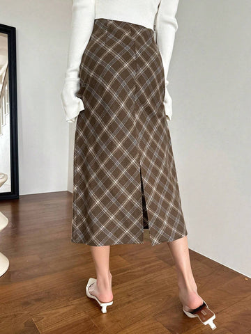 DAZY Women's Casual Plaid A-Line Skirt, Autumn