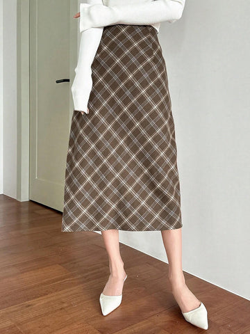 DAZY Women's Casual Plaid A-Line Skirt, Autumn