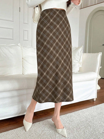 DAZY Women's Casual Plaid A-Line Skirt, Autumn