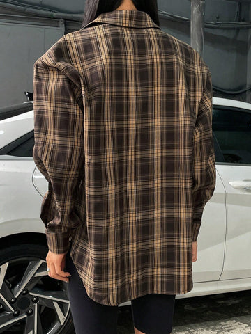 DAZY Women's Casual Plaid Long Sleeve Shirt, Spring And Autumn