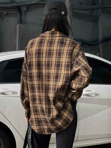 DAZY Women's Casual Plaid Long Sleeve Shirt, Spring And Autumn