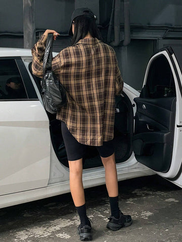 DAZY Women's Casual Plaid Long Sleeve Shirt, Spring And Autumn