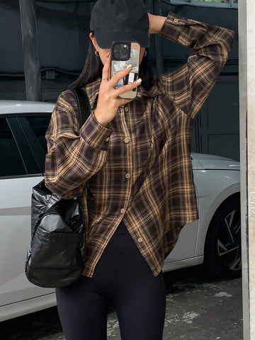 DAZY Women's Casual Plaid Long Sleeve Shirt, Spring And Autumn