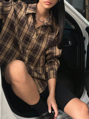 DAZY Women's Casual Plaid Long Sleeve Shirt, Spring And Autumn