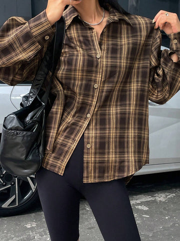 DAZY Women's Casual Plaid Long Sleeve Shirt, Spring And Autumn