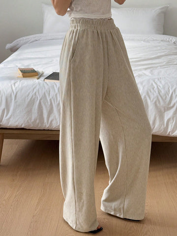 DAZY Women's Casual Plain Texture Pocket Straight Leg Sweatpants